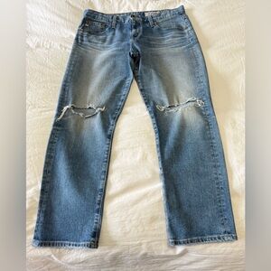 AG | Women's 30 (26.5” Inseam) | Blue Ex Boyfriend Slouchy Slim Jeans Distressed